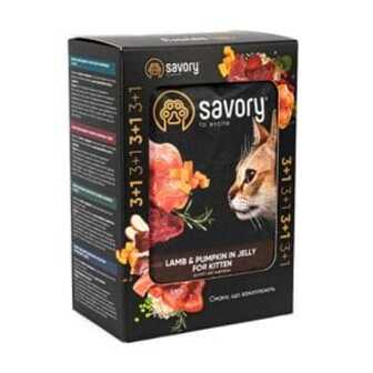 Вологий корм для кошенят Savory Kitten 3+1, в желе, лосось з гарбузом, 4*85 г