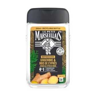 Чоловічий гель для душу 4 в 1 Le Petit Marseillais Body, Hair, Face & Beard Shower Gel Імбир та кипарис, 250 мл