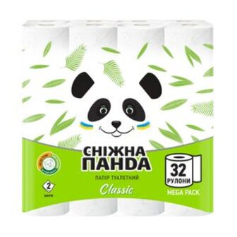 Туалетний папір Сніжна Панда Classic, 2-шаровий, 142 відриви, 32 рулони