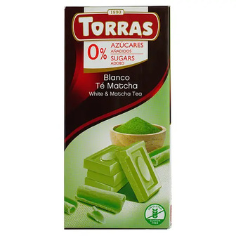 Шоколад білий Torras з чаєм матча без цукру 75 г
