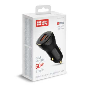 Автомобільний зарядний пристрій Colorway Power Delivery Port PPS USB USB-A + USB-C 60W Black (CW-CHA046PD-BK)