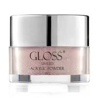 Акрилова пудра для нігтів Gloss UV/LED Acrylic Powder 008 Ніжно-рожевий з срібним мікроблиском, 15 г