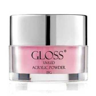 Акрилова пудра для нігтів Gloss UV/LED Acrylic Powder 018 Яскраво-рожевий з мікроблиском та блискітками, 15 г
