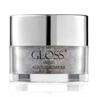 Акрилова пудра для нігтів Gloss UV/LED Acrylic Powder 032 Темно-сірий з голографічними та чорними блискітками, 15 г