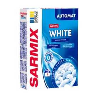 Пральний порошок Sarmix Active White для білих речей, 4 цикла прання, 300 г