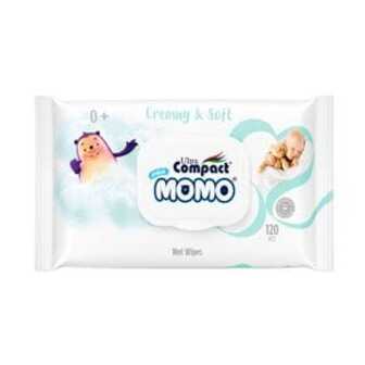 Дитячі вологі серветки Ultra Compact Mini Momo Wet Wipes Creamy & Soft з клапаном, 120 шт