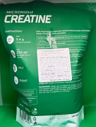 Креатин моногідрат, 100% Creatine Monohydrate, Progress Nutrition, порошок, 500 г