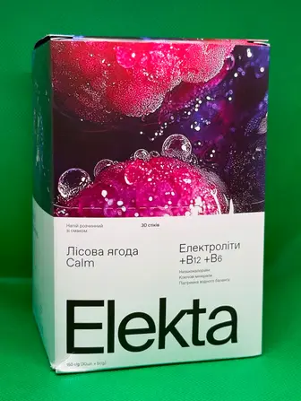 Електроліти, Calm Hydration Electrolytes, Elekta, з комплексом вітамінів B, без цукру, лісові ягоди, 30 стіків по 5 г кожен