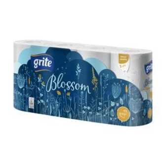 Туалетний папір Grite Blossom білий, 3-шаровий, 150 відривів, 8 рулонів