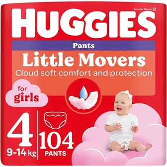 Підгузки-трусики для дівчаток Huggies Pants Little Movers 4 (9-14 кг) 104 шт.