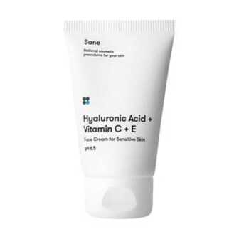 Крем для чутливої шкіри обличчя Sane Hyaluronic Acid + Vitamin C + E Face Cream For Sensitive Skin з гіалуроновою кислотою + вітамін С + Е, 40 мл