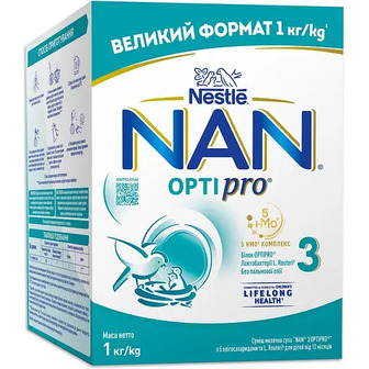 Суміш молочна суха NAN 3 OPTIPRO 5 олігосахаридами та L. Reuteri для дітей від 12 місяців 1 кг