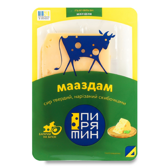 Сир Пирятин Мааздам твердий нарізаний скибочки 45%, 130г