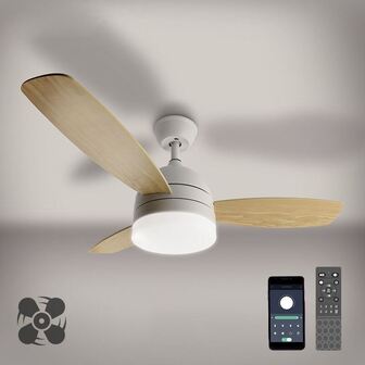 КІЛЬКІСТЬ ТОВАРУ ОБМЕЖЕНА! Світильник LED з вентилятором LUMINARIA FAN WOOD 48W+18W R WHITE/WOOD/WHITE (з пультом)