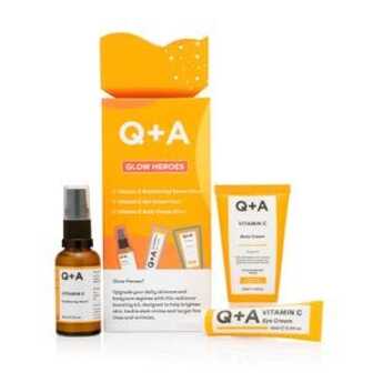 Подарунковий набір для сяяння шкіри Q+A Glow Heroes Gift Set (сироватка, 30 мл + крем, 15 мл + крем, 50 мл)