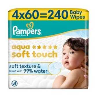 Дитячі вологі серветки Pampers Aqua Soft Touch, 4*60 шт