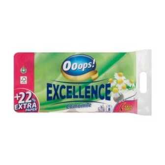Туалетний папір Ooops! Excellence Camomile білий, 3-шаровий, 150 відривів, 8 рулонів