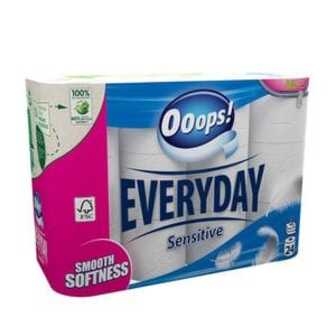 Туалетний папір Ooops! EveryDay Sensitive білий, 3-шаровий, 115 відривів, 24 рулони