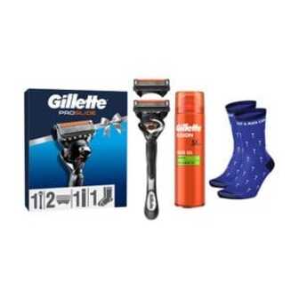 Подарунковий набір Gillette чоловічий (станок (бритва) Fusion5 Proglide Flexball з 2 змінними картриджами + гель Fusion для чутливої шкіри, 200 мл + шкарпетки)