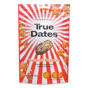 Фініки True Dates зі шматочками попкорну зі смаком карамелі, 100г